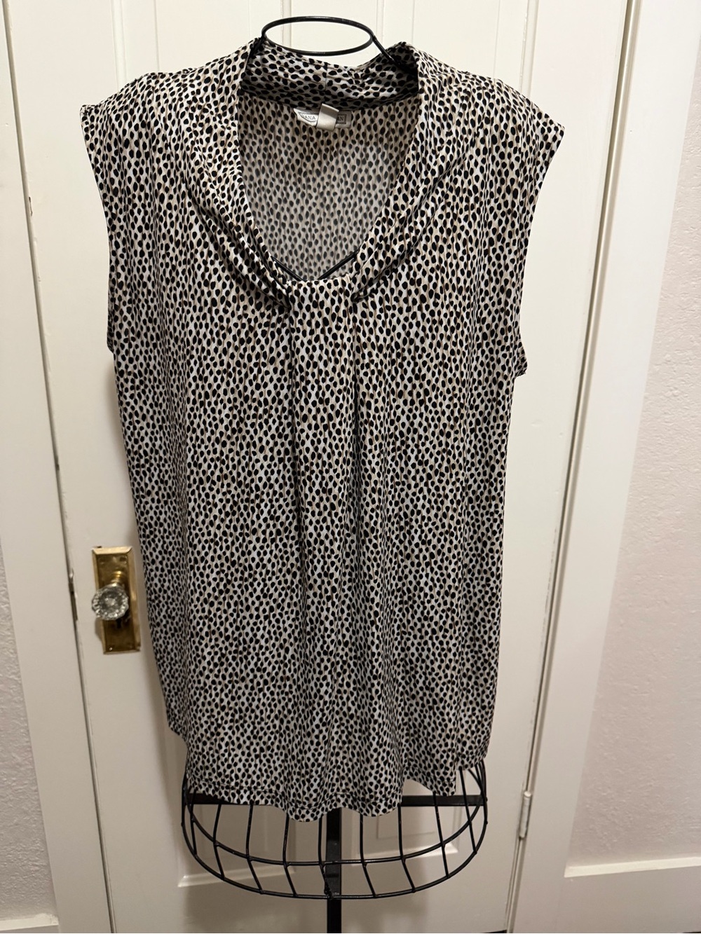 Dana Buchman Black and White Dot Sleeveless Cowl Neck Top